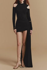 black Off-shoulder bodycon Mini Dress with Cape