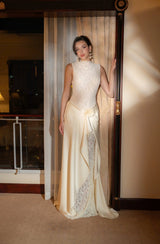 giselle flower embellished sleeveless lace maxi dress  in white