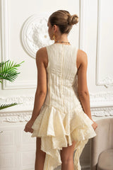 joy Draped Asymmetric Silk Dress with Layers - Ivoire