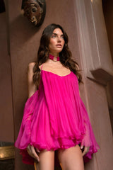 erica Halter Neck Lace-Up Backless Mini Dress - fuchsia