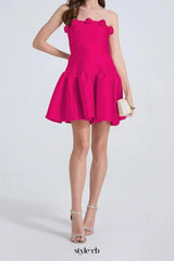 Tina flower strapless mini Dress in rose red
