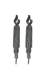 Dunya Black Rhinestone Tassel Earrings