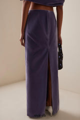 purple Asymmetrical cropped top velvet skirt two-piece set