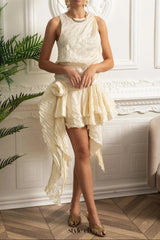 joy Draped Asymmetric Silk Dress with Layers - Ivoire