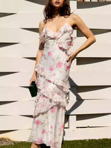 Floral Ruffle Tiered Maxi Dress - Pink & Ivory