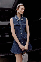 blue Denim Sleeveless Mini Dress