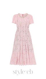 Lace Embellished Midi Dress in pink