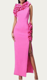 Hot Pink Ruffled Midi Dress