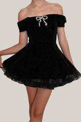 Off-the-Shoulder Bowknot Mini Prom Dresses