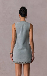Daphné blue crystal sleeveless denim mini dress