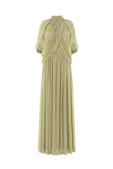 leona Green Draped Cape Sleeve Knit Maxi Dress