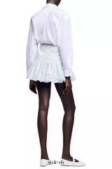 Lace Flower Embroidery mini skirt in Sky Blue