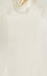 Ruffled Silk strapless Midi Dress in beige