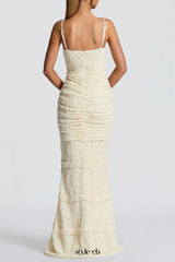 slit pleated bodycon maxi dress in kahki