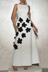 marcia 3D Flower A-Line maxi dress in white