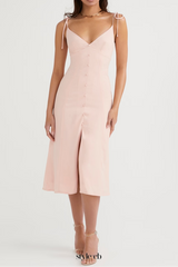 blush slit midi sun dress