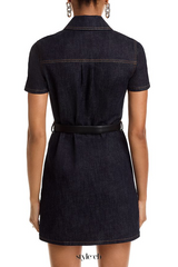 miriam Denim Crystal Trim Mini Dress in black