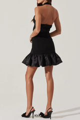 Bubble Hem Halter Mini dress in black