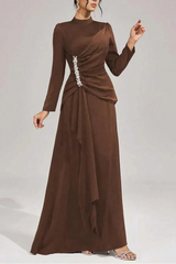beulah Long sleeves with beading pleated maxi dress in brown