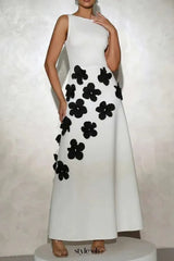 marcia 3D Flower A-Line maxi dress in white