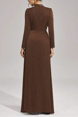 beulah Long sleeves with beading pleated maxi dress in brown