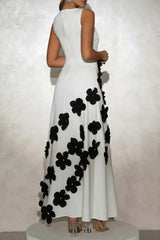 marcia 3D Flower A-Line maxi dress in white