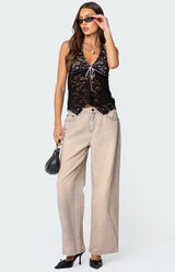 backless Sheer Lace Halter Top in black