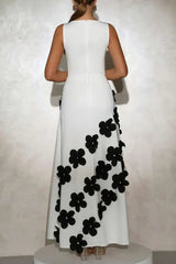 marcia 3D Flower A-Line maxi dress in white