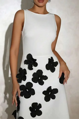 marcia 3D Flower A-Line maxi dress in white