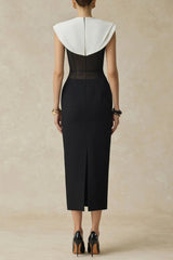 bernice black sleeveless Midi Dress With White Cape