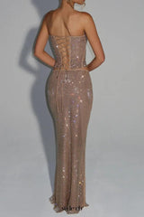 mirabelle sequin tube top maxi skirt suit in gold