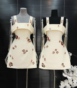 gabrielle sequin rhinestone flower mini dress in white