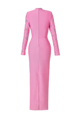 katherine pink Straight Cut diamond maxi Dress