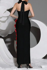 sebastiane Halterneck Flower Bandage Maxi Dress in black