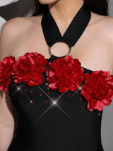 sebastiane Halterneck Flower Bandage Maxi Dress in black