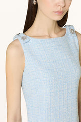 halter neck tweed vest mini dress in blue