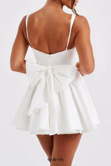 lace ruffle trim corset mini dress in white