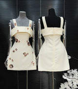 gabrielle sequin rhinestone flower mini dress in white