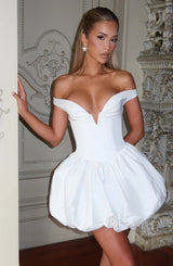daisy v-neck strapless puffy Mini Dress - Ivory