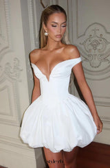 daisy v-neck strapless puffy Mini Dress - Ivory