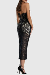 letitia Strapless Flower Embroidered Midi Dress