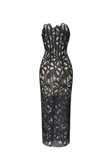 letitia Strapless Flower Embroidered Midi Dress