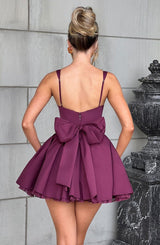 lace ruffle trim corset mini dress in purple