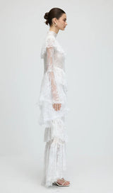 sylvia Sheer lace trumpet sleeve maxi dress in white