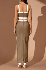 cora White Striped Patchwork Maxi Bandage Set - brown