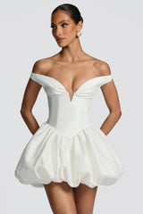 daisy v-neck strapless puffy Mini Dress - Ivory