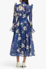 joyce Butterfly Sleeve Midi Dress - Midnight Magnolia Print