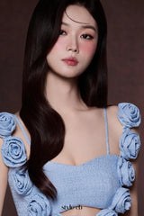 chaya Pastel Blue 3d flower Ribbon Mini Dress