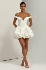 daisy v-neck strapless puffy Mini Dress - Ivory