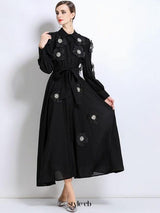 susanna floral Applique Shirt Midi Dress in black
